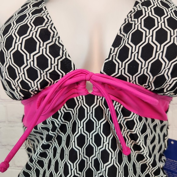 NWT Ocean Dream Geometric Print Halter Swim Top Women's 8 - Picture 2 of 9